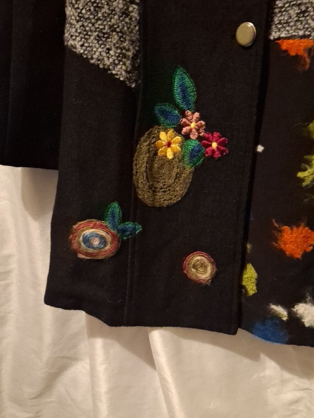 Women's Black Wool Embroidered  Coat - Picture 6 of 14